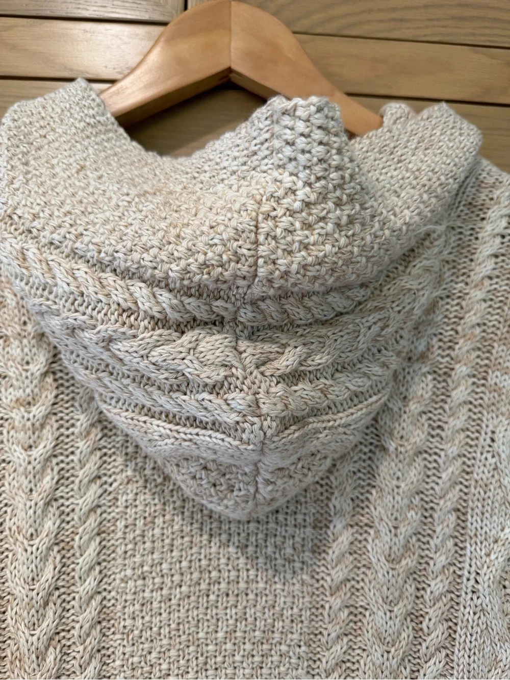 Lauren Ralph Lauren Cream Heather Cable-Knit V-Neck Hoodie Sweater Cotton LG - Picture 11 of 12